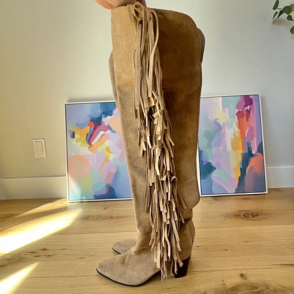 Zara Over the Knee Fringed Cowboy Boots, Size 40 Unworn (Fits size 8.5 / 9)